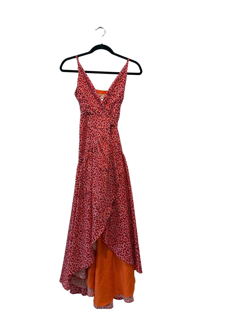 Hutch Red Floral High-Low Maxi Dress with Orange Lining